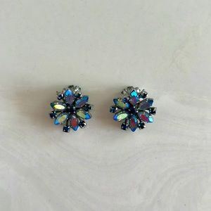 Vintage Austrian Crystal Clip Earrings. Blue.